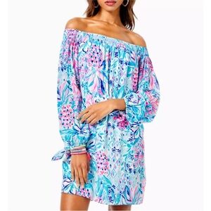 Lilly Pulitzer Zanibar Blue Party dress Sz Medium off the shoulder